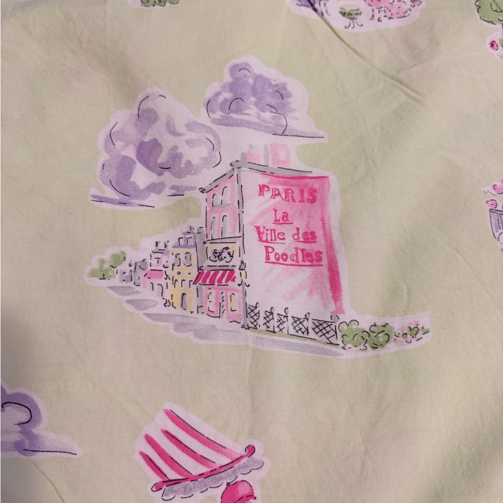 Pottery Barn Kids Duvet Cover with Pink and Green Parisian Print - Picture 3 of 5